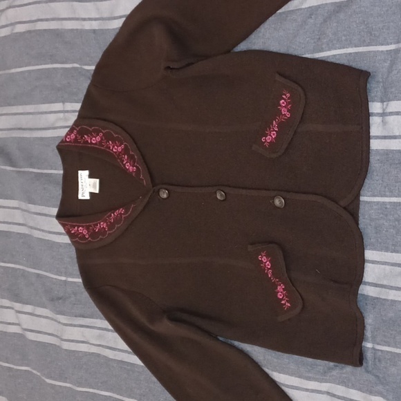 PENDLETON 100% wool Button Down Cardigan with embroidered collar Size PM - Picture 1 of 4